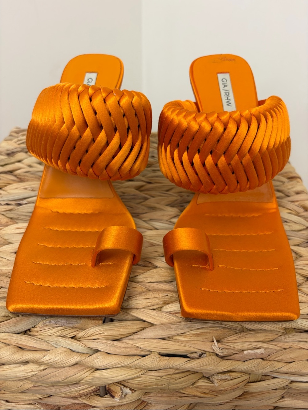 Gia Borghini Braided Satin Tangerine Slide Mules